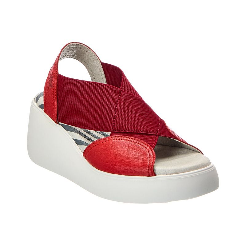 Fly London Leather Wedge Sandal, Red